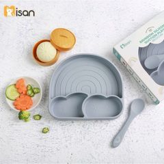 Khay Cầu Vồng Silicon Chia Ngăn Misan Kèm Thìa Hít Chống Đổ - Khay Ăn Dặm BLW Cho Bé An Toàn, Thông Minh, Tiện Lợi