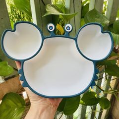 Khay Ăn Dặm Hình Cua Silicon Có Đế Hít Chống đổ, Khay Cua Silicon đế Hít ăn Dặm, Khay BLW Chia Ngăn, Chống đổ, Chống Lật