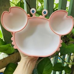 Khay Ăn Dặm Hình Cua Silicon Có Đế Hít Chống đổ, Khay Cua Silicon đế Hít ăn Dặm, Khay BLW Chia Ngăn, Chống đổ, Chống Lật