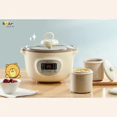 (BẢN TIẾNG VIỆT-BH 18M) Nồi Bear 1L6, Nồi Nấu Cháo Chậm, Nồi Hầm đa Năng Full Bộ 3 Thố Sứ Kèm Hấp, Bear 1.6L, 1,6 Lít