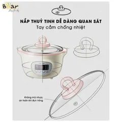 (BẢN TIẾNG VIỆT-BH 18M) Nồi Bear 1L6, Nồi Nấu Cháo Chậm, Nồi Hầm đa Năng Full Bộ 3 Thố Sứ Kèm Hấp, Bear 1.6L, 1,6 Lít