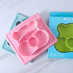 Khay ăn Dặm Silicon Hút Chân Không Hình Gấu Kèm Thìa, Khay ăn Dặm BLW Có đế Hít Siêu To, Chống đổ, Chống Lật Tuyệt đố