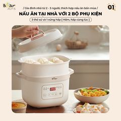[TIẾNG VIỆT-BEAR SB-NNC16] Nồi Nấu Chậm Bear 1L6, Hầm Cháo, Chưng Yến, Vừa Nấu Cháo Vừa Hấp, Dung Tích 1,6L 1.6 Lít