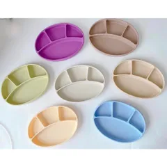 Khay Đế Hít Mumbebe, Khay Silicon Cao Cấp Chống Đổ, Chống Lật, Hình Oval 4 Ngăn Cho Bé Ăn Dặm - Không Chứa BPA