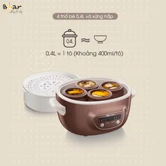 (BẢN QUỐC TẾ-BH 18 THÁNG) Nồi Bear 2l5, nồi nấu cháo chậm, nồi hầm đa năng full bộ 5 thố sứ kèm hấp