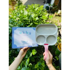 Chảo 3 Ngăn OKBY, Chảo Đá Chống Dính Đáy Từ, Tay Cầm Silicon Chống Phỏng, Dùng Chiên Xào, Chế Biến Đồ Ăn Dặm