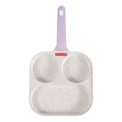 Chảo 3 Ngăn OKBY, Chảo Đá Chống Dính Đáy Từ, Tay Cầm Silicon Chống Phỏng, Dùng Chiên Xào, Chế Biến Đồ Ăn Dặm