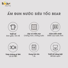 Ấm/ Bình Đun Siêu Tốc Bear ZDH-B15T1 dung tích 1.5 lít, công suất 1500W