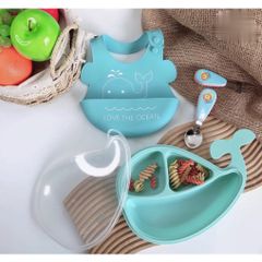 Khay ăn Dặm Có Nắp Ole Ola, Khay ăn Dặm Chia Ngăn Hình Cá Voi, Có Nắp đậy Vệ Sinh