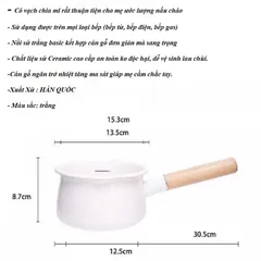 Nồi Sứ Modui Size 16cm (Không Nắp), Quánh Bột Chế Biến Đồ Ăn Dặm Cho Bé, Nồi Chia Vạch Định Lượng, Cán Gỗ Chống Phỏng