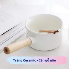 Nồi Sứ Modui Size 16cm (Không Nắp), Quánh Bột Chế Biến Đồ Ăn Dặm Cho Bé, Nồi Chia Vạch Định Lượng, Cán Gỗ Chống Phỏng