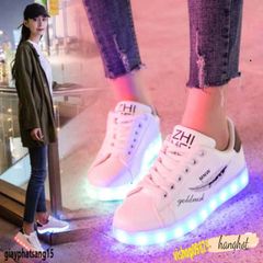 Giày LED Thể Thao Phát Sáng Đa Màu Họa Tiết Lông Vũ Đen - Thời Trang Nam Nữ Xuân Hè, 8 Chế Độ Chiếu Sáng Thú Vị