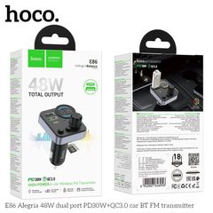 Tẩu sạc ô tô Hoco E86 FM Bluetooth 48W - Sạc nhanh đa năng, thiết kế tiện lợi cho xe hơi, tương thích với mọi thiết bị di động