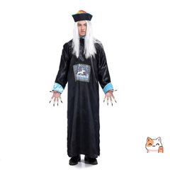 Bộ Trang Phục Cương Thi Bạch Vô Thường Halloween - Áo Choàng Thầy Pháp Sư, Mặt Nạ & Tóc Giả, Lễ Hội Hóa Trang Kinh Dị