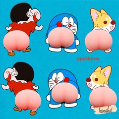 Bộ 2 Miếng Dán Hình Mông Quả Đào 3D Chống Va Chạm Cho Xe Hơi - Phong Cách Corgi, Doraemon, Crayon Shin-chan
