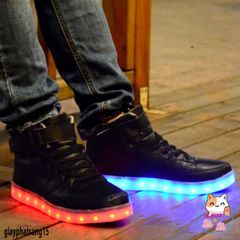 Giày cao cổ đen LED phát sáng cho Nam Nữ - 8 chế độ màu, Giày thể thao thời trang Hàn Quốc cho mùa Xuân Hè