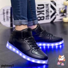 Giày cao cổ đen LED phát sáng cho Nam Nữ - 8 chế độ màu, Giày thể thao thời trang Hàn Quốc cho mùa Xuân Hè