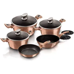 Bộ Nồi Inox 10 Chi tiết Berlinger Haus BH/1220N - Chất Liệu Nhôm Dày, Chống Dính Đá Cẩm Thạch, Dùng Cho Bếp Từ, An Toàn Sức Khỏe