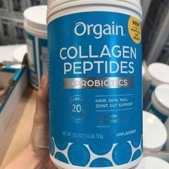 Bột Collagen Peptides Probiotics Orgain 726g - Tăng cường sức khỏe da, tóc, móng và khớp, không hương vị, 100% từ cỏ