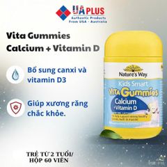Viên nhai Nature's Way Vita Gummies Canxi + Vitamin D cho trẻ em, hỗ trợ phát triển xương và răng chắc khỏe - 60 viên