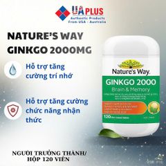 Viên uống bổ não Nature’s Way Ginkgo 2000 - Tăng cường trí nhớ và chức năng nhận thức, 120 viên, nhập khẩu Úc chính ngạch
