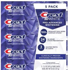 Kem đánh răng Crest 3D White Pro 147g - Bộ 5 hộp Kem làm trắng răng chính hãng từ Mỹ, hiệu quả cao cho nụ cười tự tin