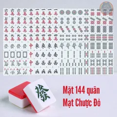 Bộ Mạt Chược Tết Đỏ Size Lớn #40 - 144 Quân Chơi Gia Đình Kèm Thảm 90x90cm và Túi Tiện Lợi, Quà Tặng Tết May Mắn