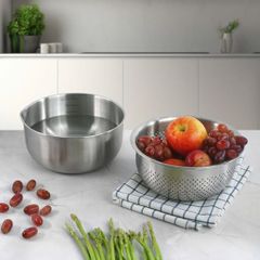 Set âu và rổ inox GKÖCH 2IN1 MYXED1718 - Bộ trộn và rửa 20,5cm & 21cm, Giải pháp bếp hoàn hảo cho món ăn hàng ngày