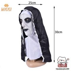 Mặt nạ cao su Valak nữ quái kinh dị kèm khăn trùm đầu - Phụ kiện Halloween độc đáo cho trang phục hóa trang 2023
