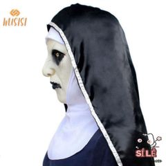 Mặt nạ cao su Valak nữ quái kinh dị kèm khăn trùm đầu - Phụ kiện Halloween độc đáo cho trang phục hóa trang 2023