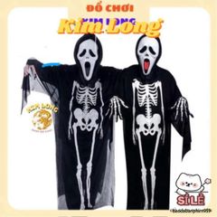 Bộ Trang Phục Halloween 3 Món: Áo Choàng Nón, Găng Tay và Mặt Nạ Hình Bộ Xương Cho Trẻ Em & Người Lớn - Thời Trang Hóa Trang Ma Quái