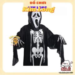 Bộ Trang Phục Halloween 3 Món: Áo Choàng Nón, Găng Tay và Mặt Nạ Hình Bộ Xương Cho Trẻ Em & Người Lớn - Thời Trang Hóa Trang Ma Quái