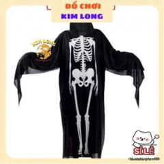 Bộ Trang Phục Halloween 3 Món: Áo Choàng Nón, Găng Tay và Mặt Nạ Hình Bộ Xương Cho Trẻ Em & Người Lớn - Thời Trang Hóa Trang Ma Quái