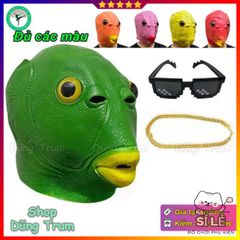 Mặt Nạ Đầu Cá Chép Xanh Lá Hài Hước - Silicone Trang Trí Halloween Độc Đáo, Phụ Kiện Cosplay Vui Nhộn