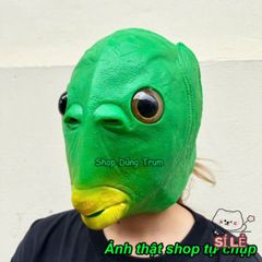 Mặt Nạ Đầu Cá Chép Xanh Lá Hài Hước - Silicone Trang Trí Halloween Độc Đáo, Phụ Kiện Cosplay Vui Nhộn