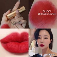 Son Gucci Rouge À Lèvres Satin Lipstick Màu 502 Eadie Scarlet Đỏ Lạnh Chính Hãng - Đẳng Cấp Sang Trọng, Dưỡng Môi, Thời Trang Nữ