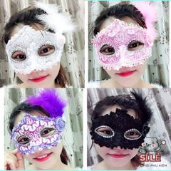 Mặt nạ nửa mặt lông vũ cao cấp - Phụ kiện thời trang thanh lịch cho Halloween và tiệc dạ hội nữ giới