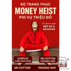 Bộ Trang Phục Hóa Trang Money Heist Đỏ - Cosplay Mặt Nạ Dành Cho Halloween và Sự Kiện Nghệ Thuật, Chất Liệu Cotton Thoáng Khí