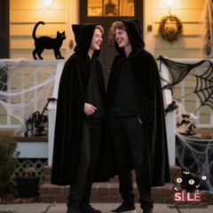 Áo Choàng Halloween Đen Có Mũ Trùm - Phù Thủy, Ma Cà Rồng, Thần Chết, Unisex Cosplay, Chất Liệu Polyester Cao Cấp