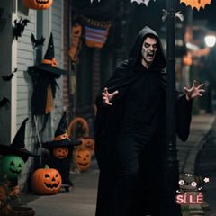 Áo Choàng Halloween Đen Có Mũ Trùm - Phù Thủy, Ma Cà Rồng, Thần Chết, Unisex Cosplay, Chất Liệu Polyester Cao Cấp