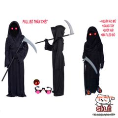 Bộ Trang Phục Thần Chết Đỏ Rực 4 Món với Mắt LED và Lưỡi Hái - Halloween Cosplay Đầy Ma Mị và Ấn Tượng