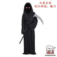 Bộ Trang Phục Thần Chết Đỏ Rực 4 Món với Mắt LED và Lưỡi Hái - Halloween Cosplay Đầy Ma Mị và Ấn Tượng