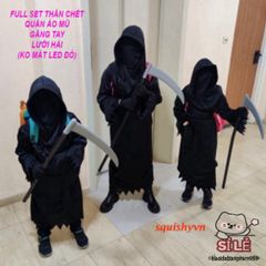 Bộ Trang Phục Thần Chết Đỏ Rực 4 Món với Mắt LED và Lưỡi Hái - Halloween Cosplay Đầy Ma Mị và Ấn Tượng