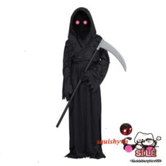 Bộ Trang Phục Thần Chết Đỏ Rực 4 Món với Mắt LED và Lưỡi Hái - Halloween Cosplay Đầy Ma Mị và Ấn Tượng