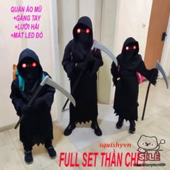 Bộ Trang Phục Thần Chết Đỏ Rực 4 Món với Mắt LED và Lưỡi Hái - Halloween Cosplay Đầy Ma Mị và Ấn Tượng