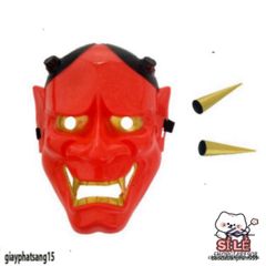 Mặt Nạ Oni Hannya Halloween - Quỷ Vương Hai Sừng, Phụ Kiện Hóa Trang Độc Đáo, Chất Liệu Bền, Lý Tưởng Cho Tiệc Hóa Trang
