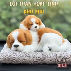 Cún Đôi Vàng Trắng Chó Mèo Than Hoạt Tính - Trang Trí Taplo Xe Ô Tô và Nhà Cửa, Khử Mùi Hôi, Decor Độc Đáo 28x20 cm