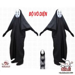 Bộ Cosplay Vô Diện - Áo Choàng, Mặt Nạ & Găng Tay Đen - Trang Phục Halloween Huyền Bí cho Tín Đồ Thích Hóa Trang
