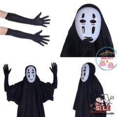 Bộ Cosplay Vô Diện - Áo Choàng, Mặt Nạ & Găng Tay Đen - Trang Phục Halloween Huyền Bí cho Tín Đồ Thích Hóa Trang