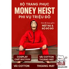 Bộ trang phục cosplay Money Heist (Phi Vụ Triệu Đô) kèm mặt nạ đỏ - Thích hợp cho Halloween và sự kiện đặc biệt
